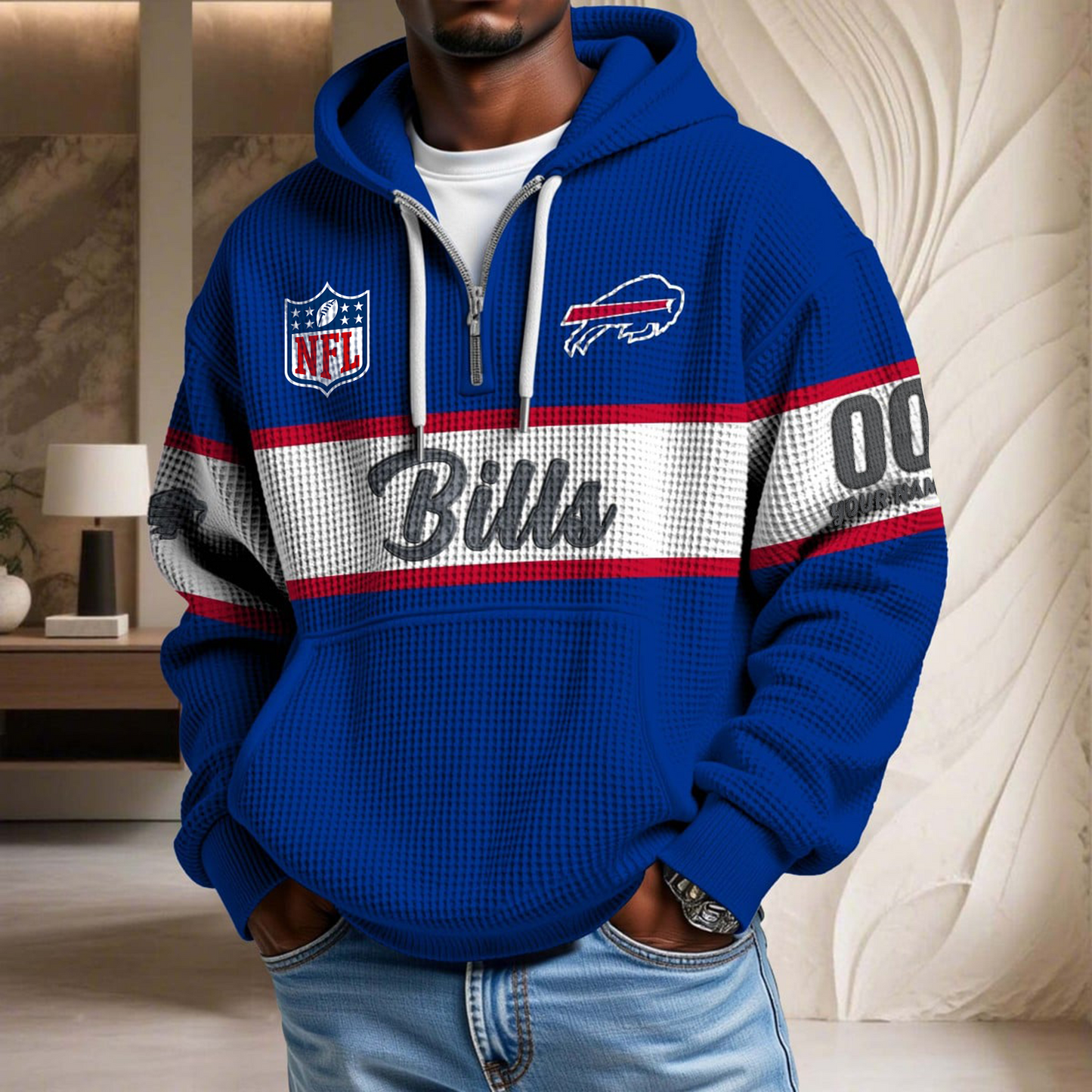 Premium NFL x BUF Waffle Half Zip Hoodie DATND TANTD