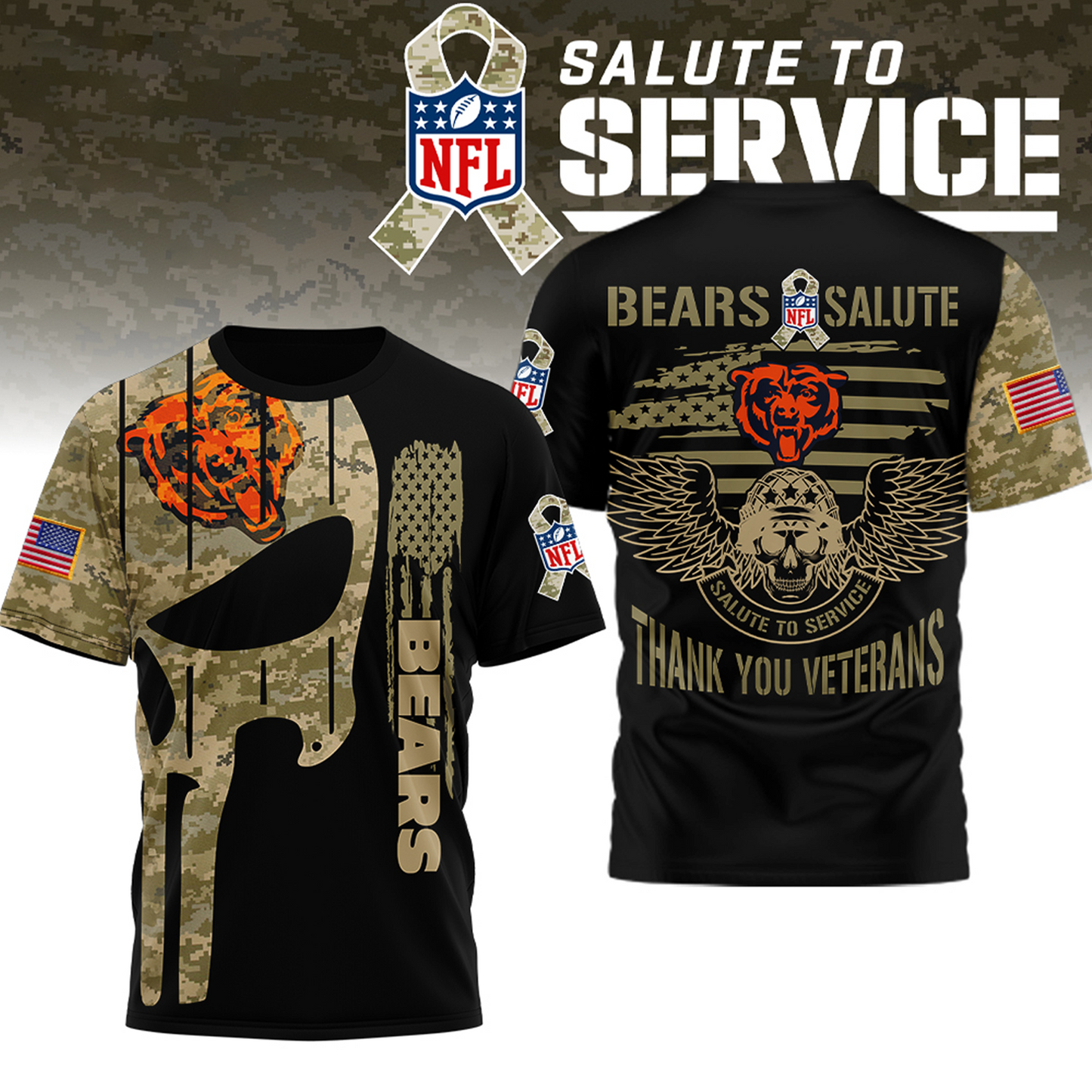 Premium NFL x CHI Thank you Veterans 3D Shirt NDT TDT