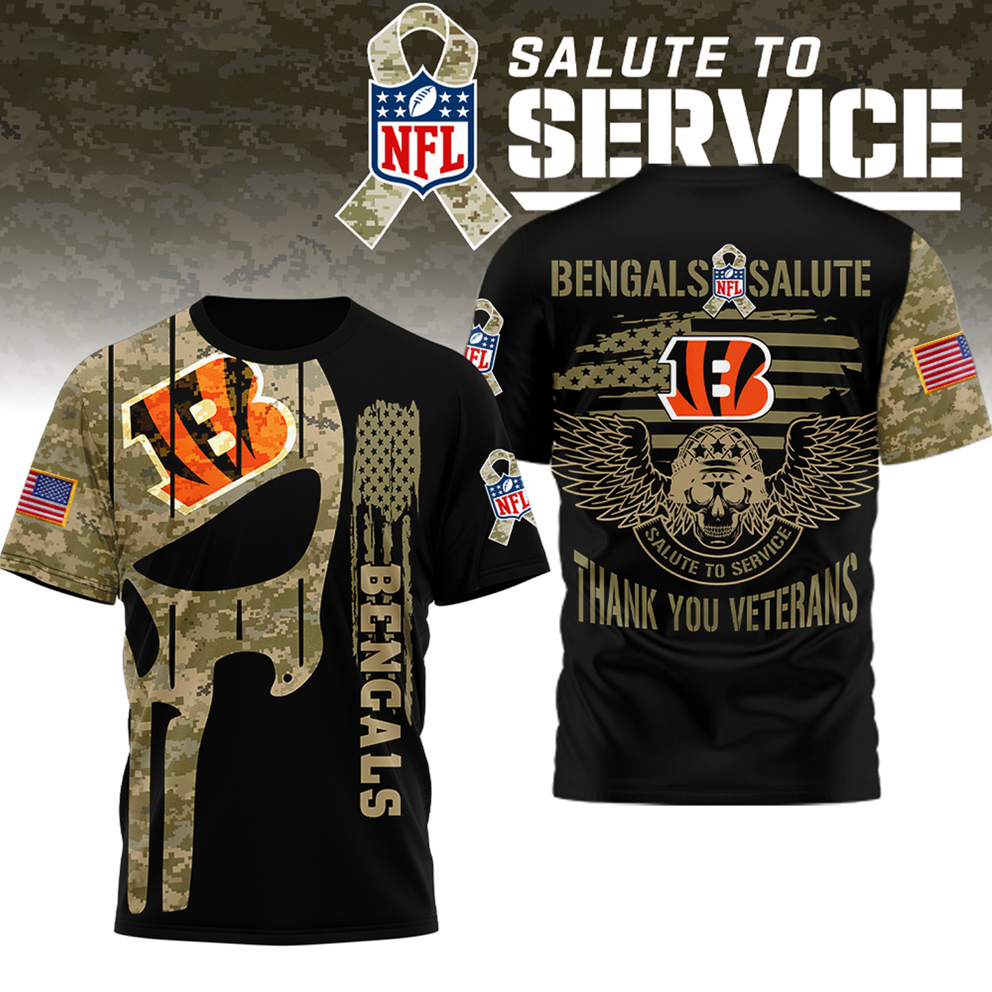 Premium NFL x CIN Thank you Veterans 3D Shirt NDT TDT