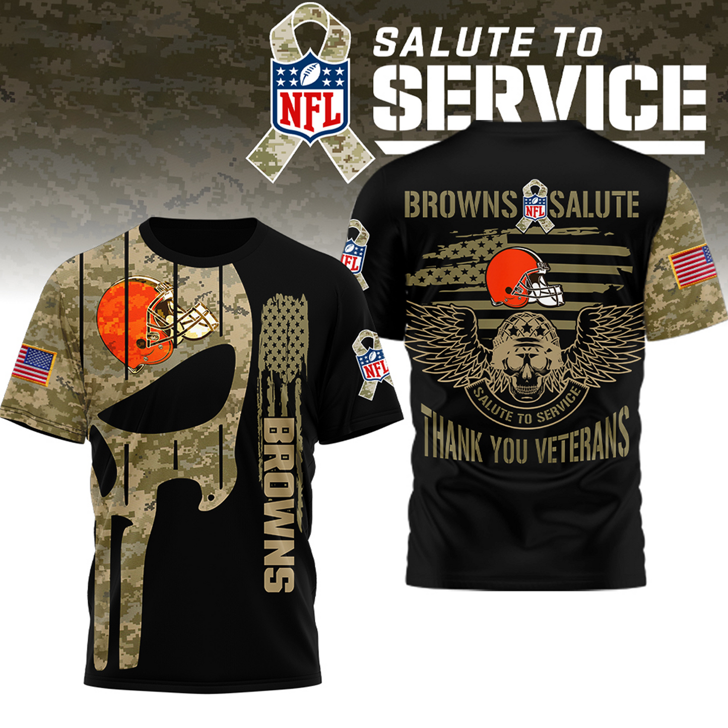 Premium NFL x CLE Thank you Veterans 3D Shirt NDT TDT