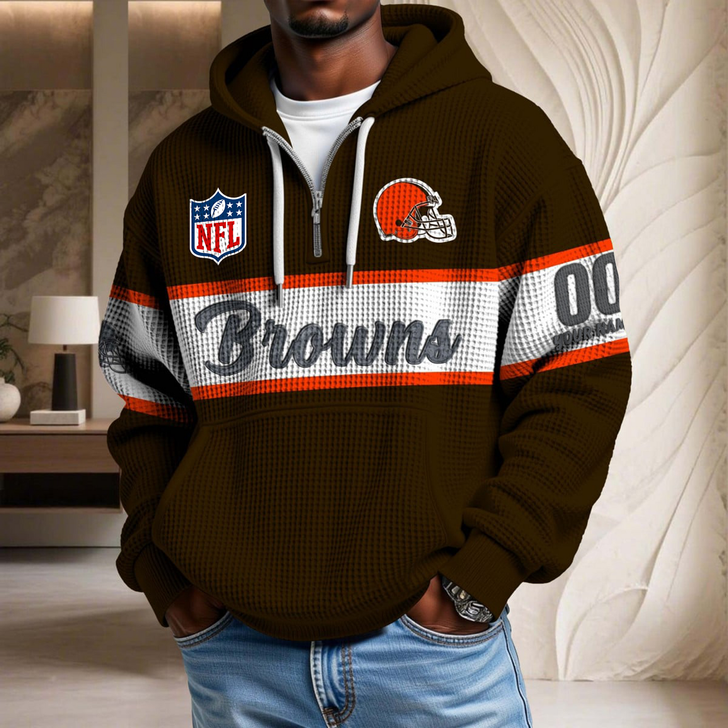 Premium NFL x CLE Waffle Half Zip Hoodie DATND TANTD