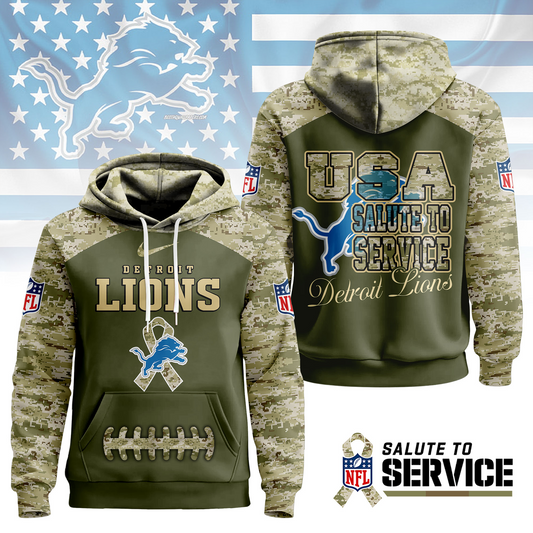 Premium NFL x DET Salute To Service Camo Hoodie NDT TDT