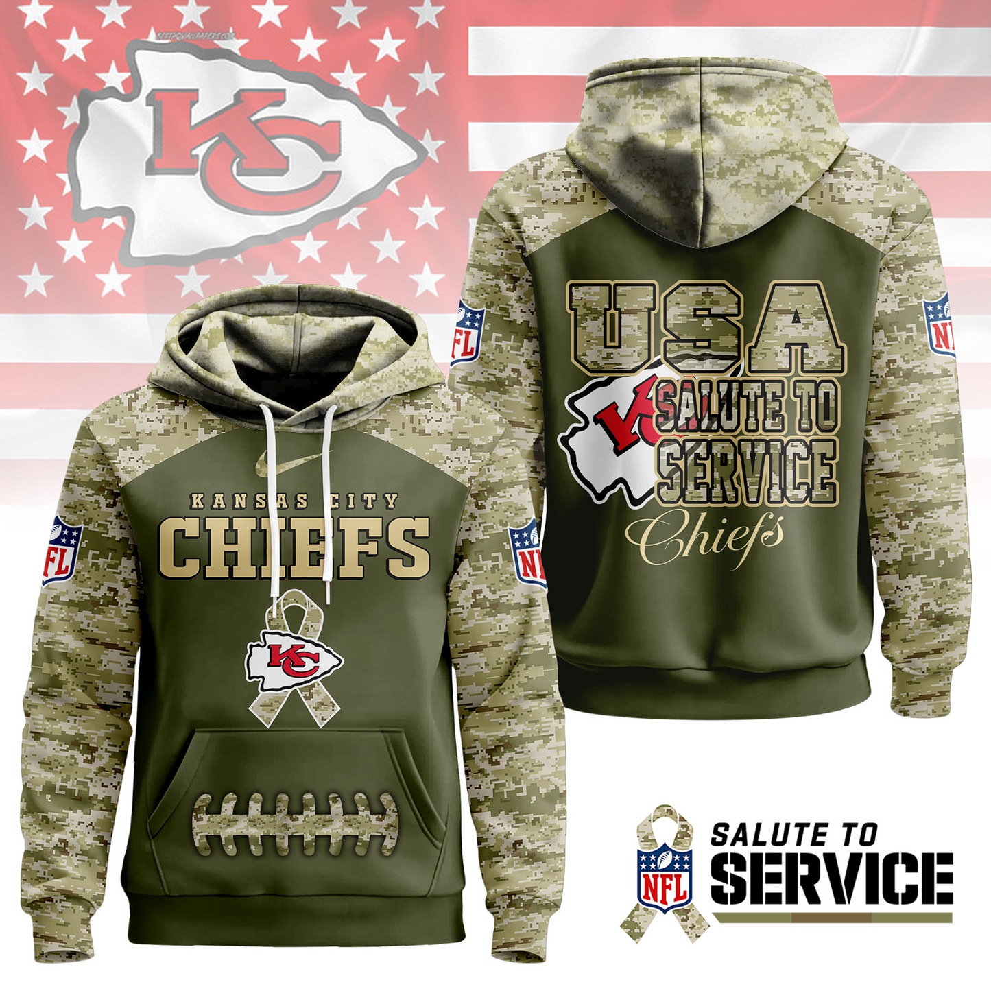 Premium NFL x KCC Salute To Service Camo Hoodie NDT TDT