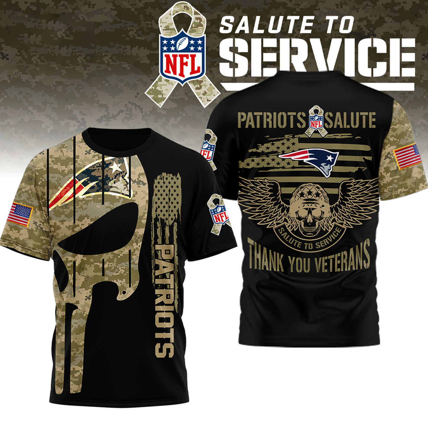 Premium NFL x NEP Thank you Veterans 3D Shirt NDT TDT