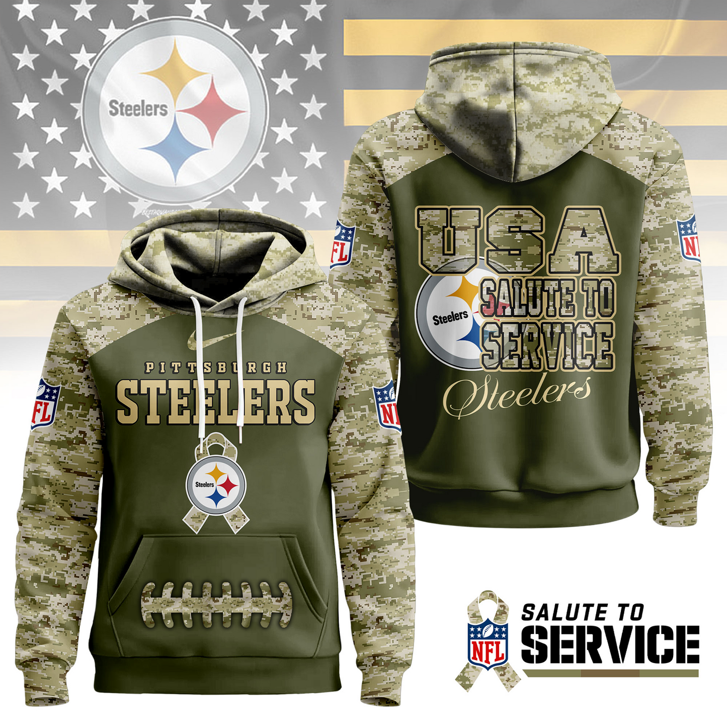 Premium NFL x PIT Salute To Service Camo Hoodie NDT TDT