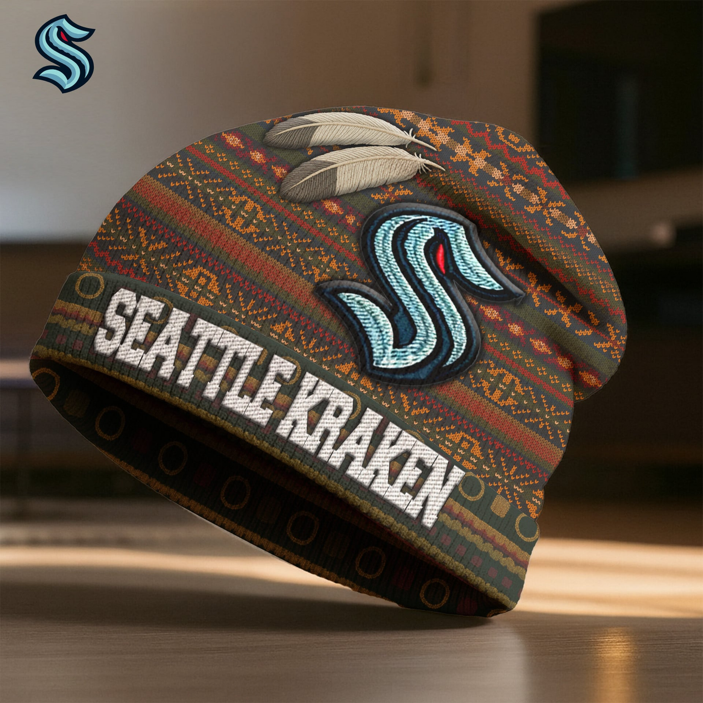 Premium NHL X SH Feathered Beanie Hat NDT LVH