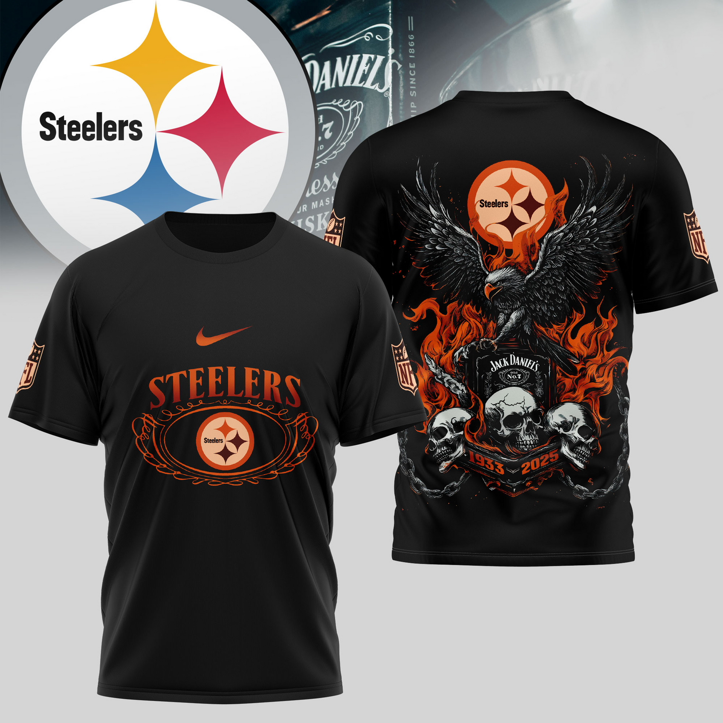 PS Premium NFL Flaming Eagle Skull T-Shirt DDT CTND