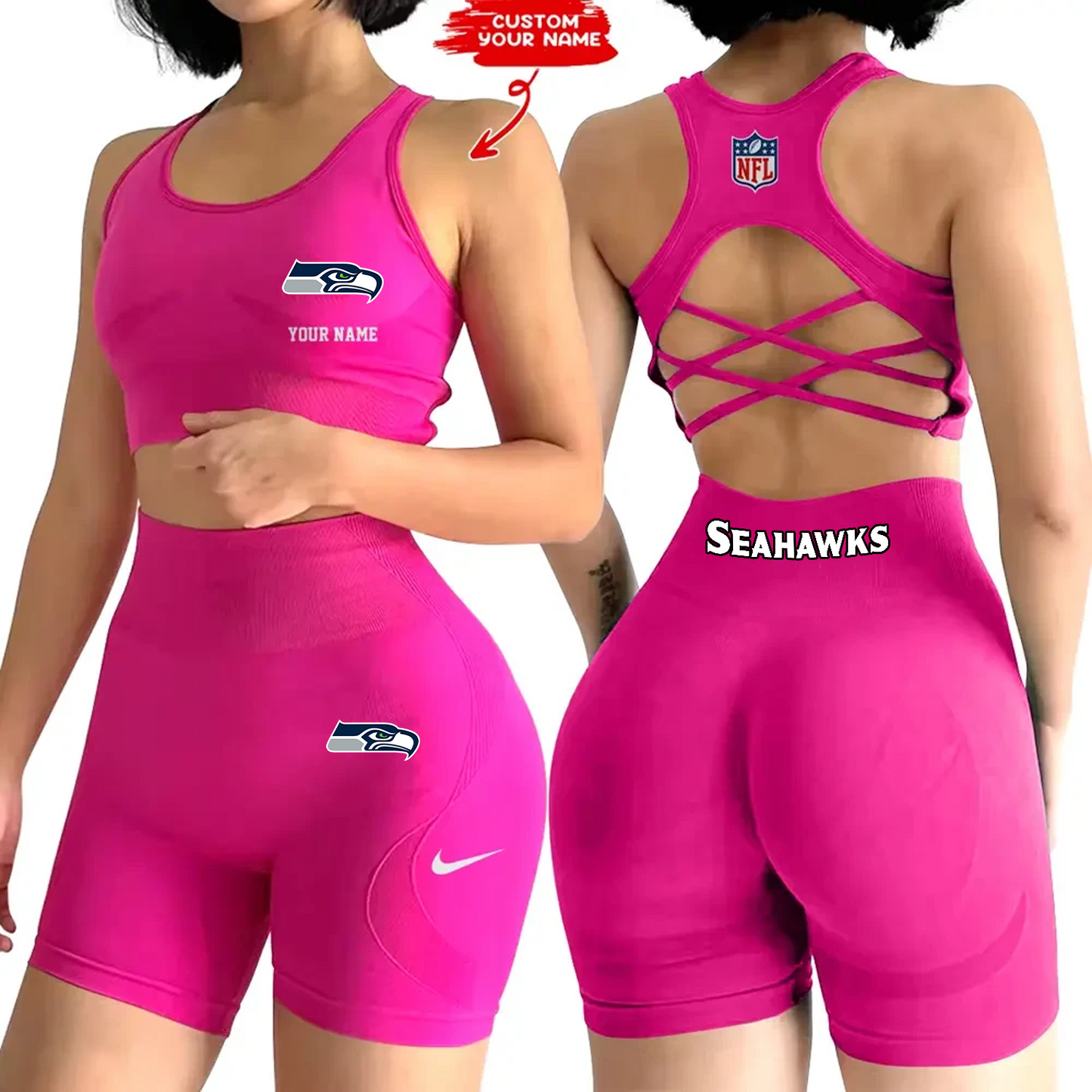 SEA x NFL 2-PCS Women's Seamless Yoga Set Sexy Sport Bra High Waist Sports Shorts DATND TANTD