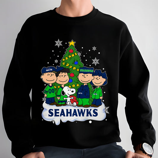 SEA x NFL Peanuts Snoopy And Friends Christmas Tree 2D Shirt DatND DVT