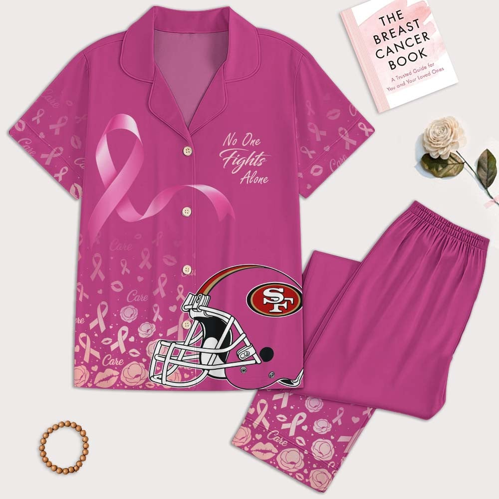 SF49 Premium NFL Breast Cancer October Button Pajamas Set DDT NTL
