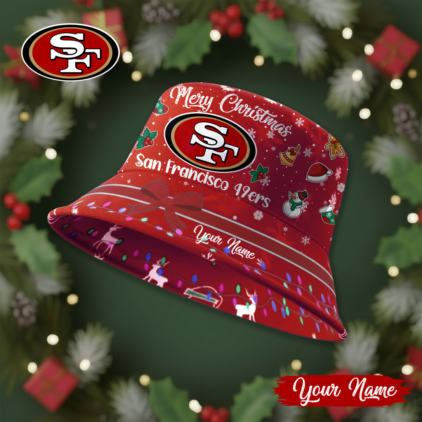 SF49 Premium NFL Merry Christmas Bucket Hat DDT CTND