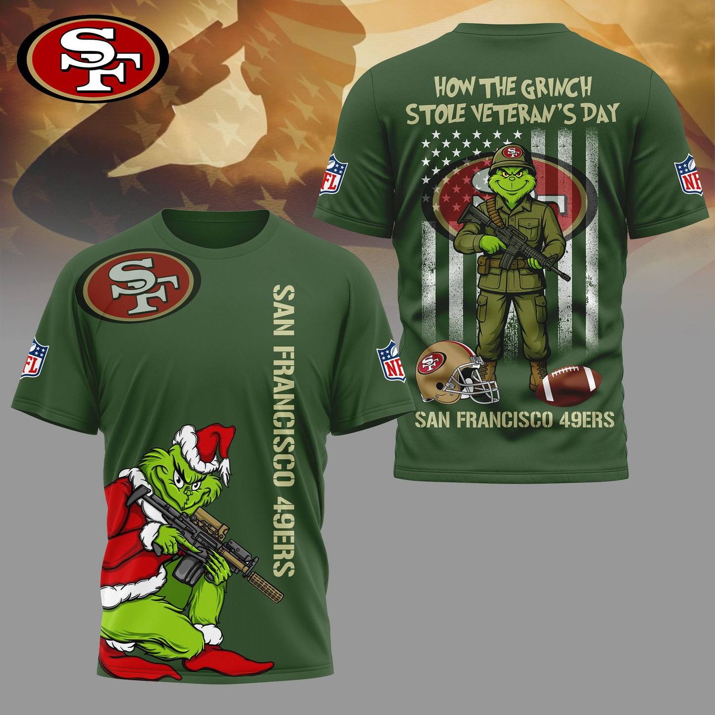 SF49 Premium NFL The Grinch Salute Veterans DDT CTND