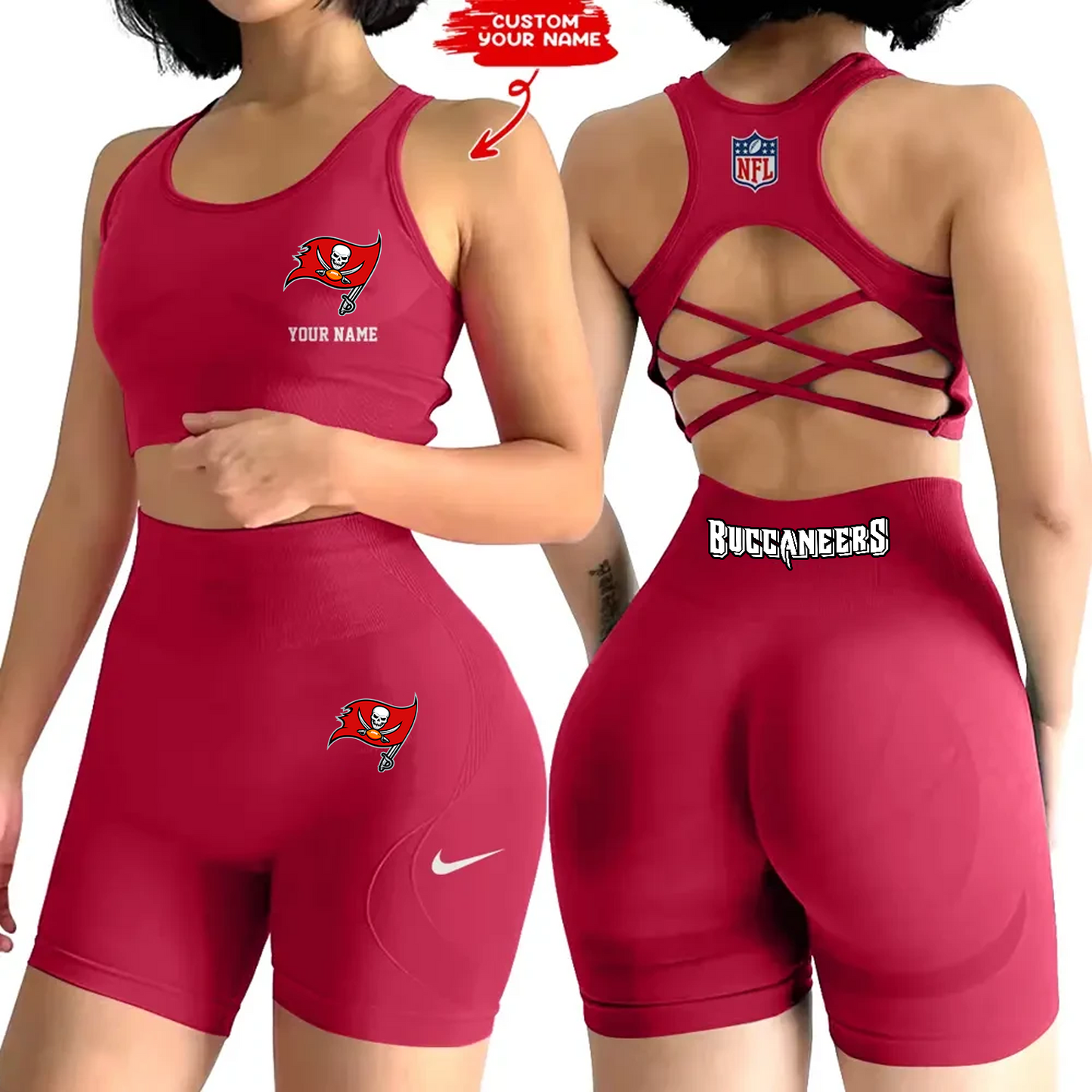 TB x NFL 2-PCS Women's Seamless Yoga Set Sexy Sport Bra High Waist Sports Shorts DATND TANTD