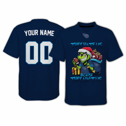 TEN x NFL They Hate Us Because They Ain't Us Grinch Christmas-V-neck Short Sleeve Jersey DatND DVT