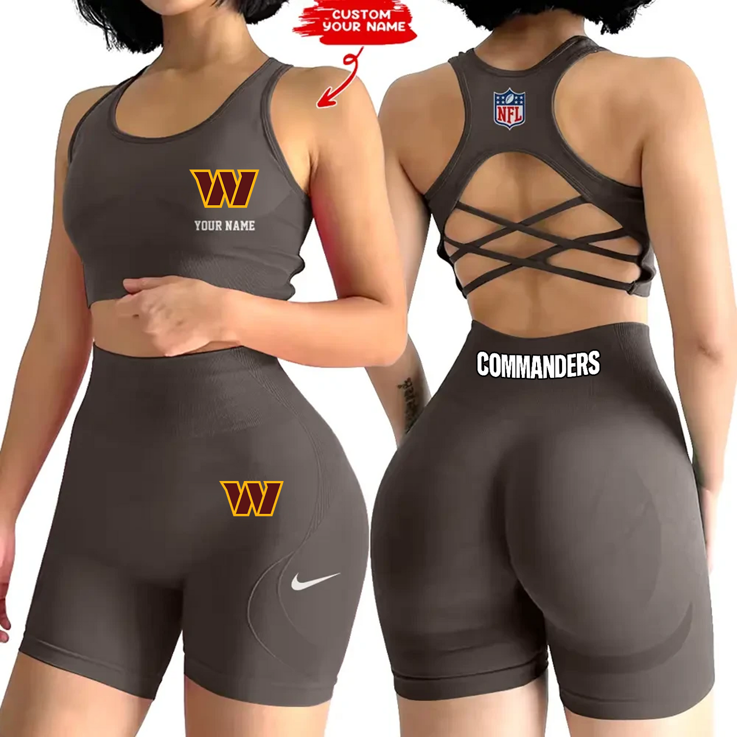 WAS x NFL 2-PCS Women's Seamless Yoga Set Sexy Sport Bra High Waist Sports Shorts DATND TANTD