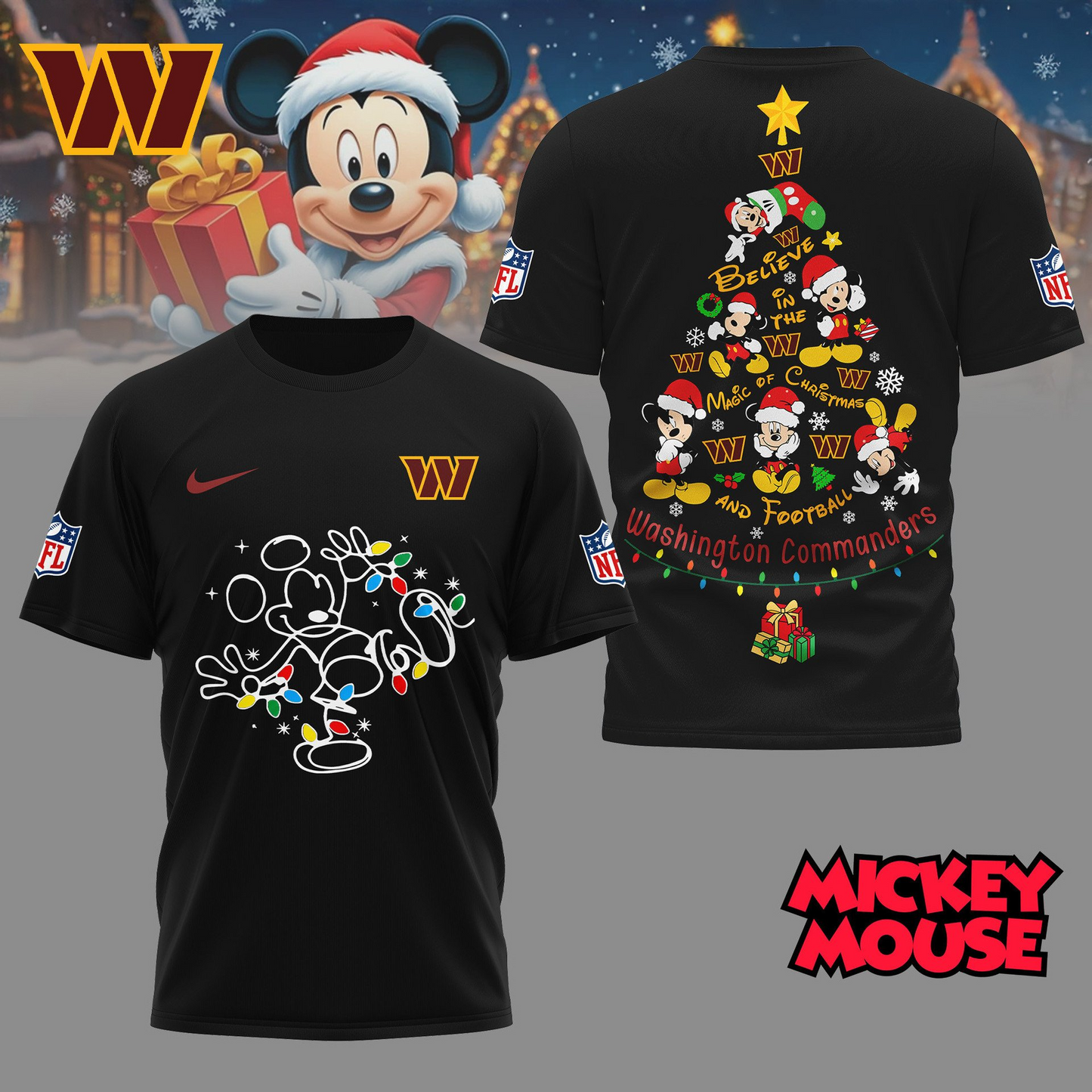 WC Premium NFL Mickey Mouse Christmas 3D Shirt DDT CTND