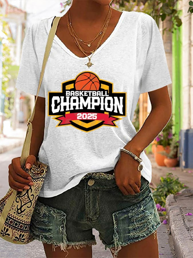 Women's Basketball Print V28 V-Neck T-Shirt DDT NTL