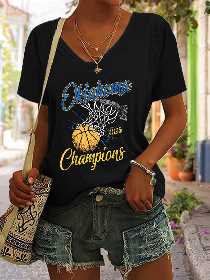 Women's Basketball World Champions Print Casual T-Shirt DDT NTL